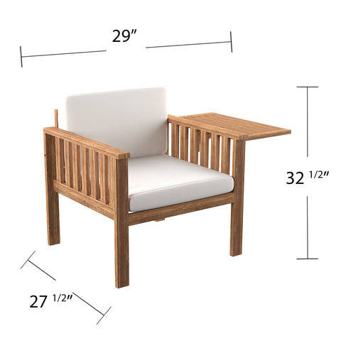 Outdoor cushioned chair w/ fold-out tray table Image 7