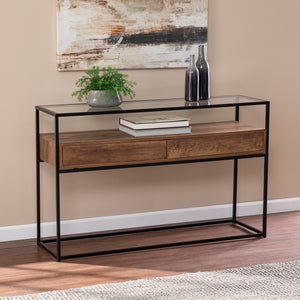 Industrial console table w/ glass top Image 1