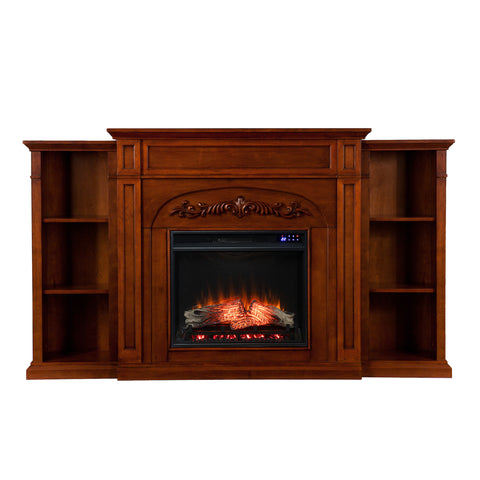 Image of Handsome bookcase fireplace w/ striking woodwork details Image 3