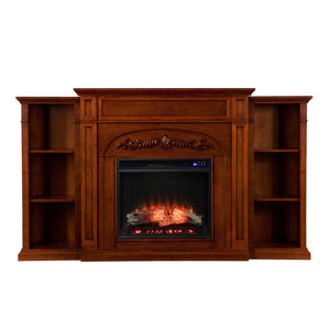 Handsome bookcase fireplace w/ striking woodwork details Image 3