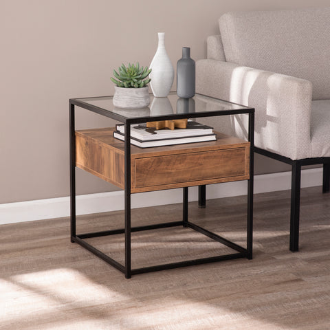 Image of Industrial side table w/ glass top Image 1