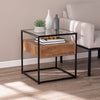 Industrial side table w/ glass top Image 1
