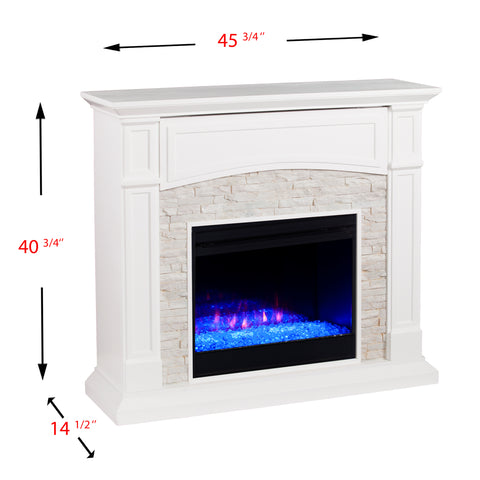 Image of Color changing fireplace w/ stacked faux stone surround Image 8
