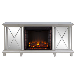 Mirrored media fireplace with storage cabinets Image 3