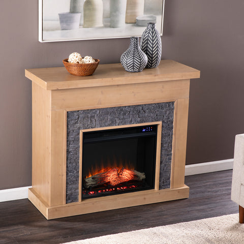 Image of Touch screen electric fireplace w/ faux stone surround Image 3