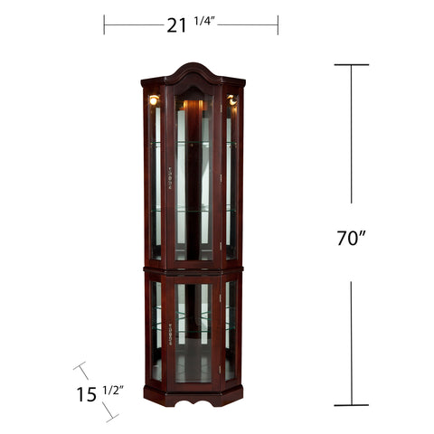 Image of Space saving, lighted corner design curio with mirrored back Image 6