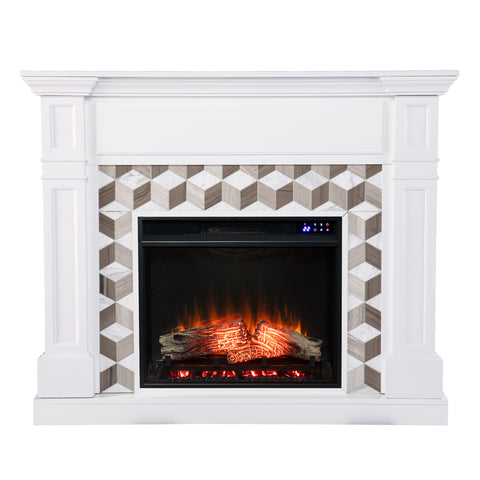 Image of Classic electric fireplace w/ modern marble surround Image 3