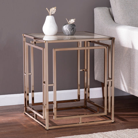 Image of Square side table with faux marble top Image 1