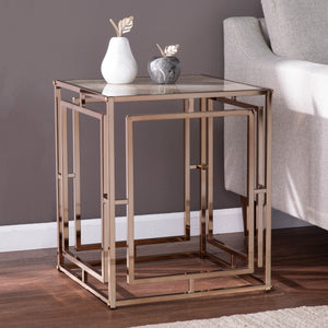 Square side table with faux marble top Image 1