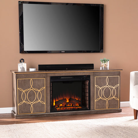 Image of Low-profile media console w/ electric fireplace Image 1