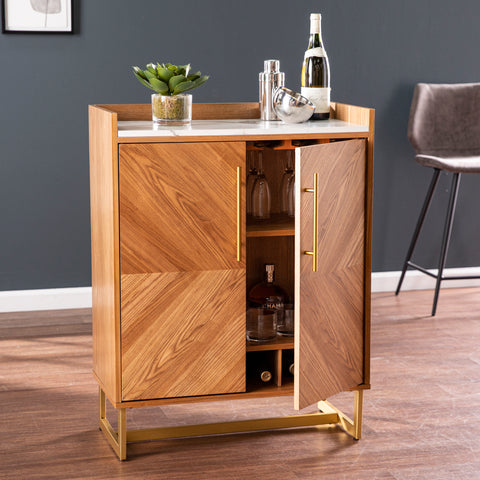 Image of Multifunctional bar cabinet w/ faux marble top Image 3