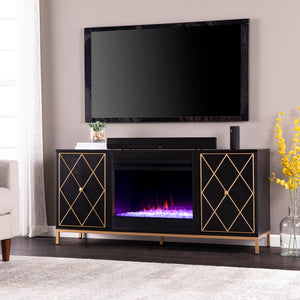 Color changing media fireplace w/ modern gold accents Image 1