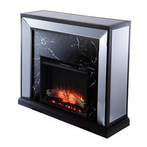 Elegant mirrored fireplace mantel w/ faux stone surround Image 3