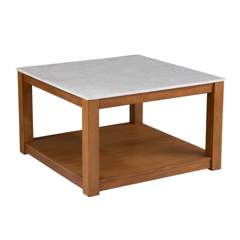 Image of Faux marble top coffee table w/ display storage Image 4