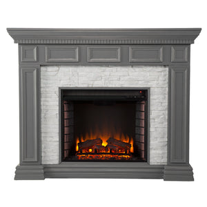 Classic electric fireplace w/ stacked faux stone surround Image 4