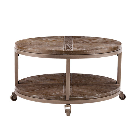 Image of Goes anywhere round coffee table w/ display shelf Image 5
