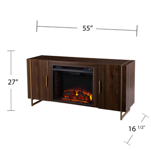 Fireplace media console w/ gold accents Image 5