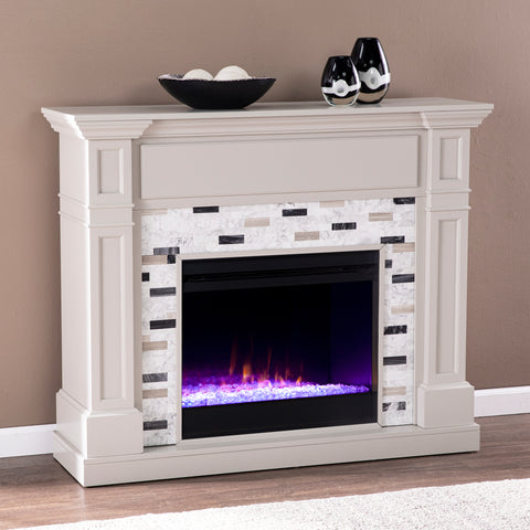 Image of Electric fireplace w/ marble surround and color changing flames Image 3