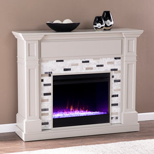 Electric fireplace w/ marble surround and color changing flames Image 3