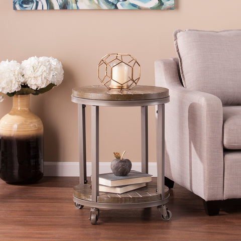 Image of Goes anywhere round side table w/ display shelf Image 1
