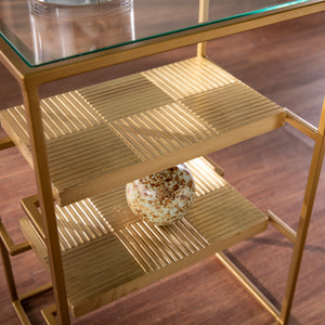 Penketh Glass-Top End Table w/ Storage