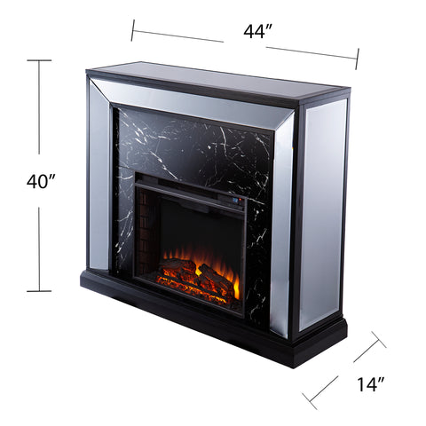 Elegant mirrored fireplace mantel w/ faux stone surround Image 6