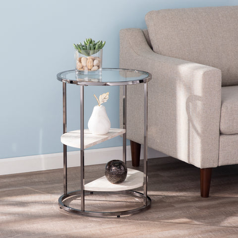 Image of Round accent table w/ display shelves Image 1