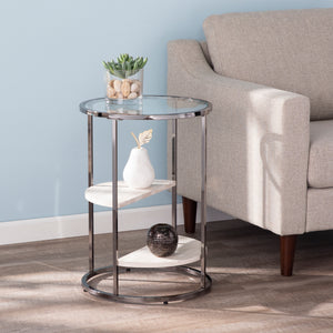 Round accent table w/ display shelves Image 1