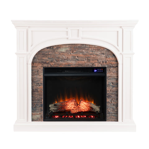 Image of Electric fireplace w/ stacked stone surround Image 3