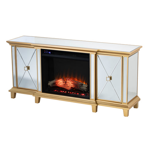 Image of Mirrored media fireplace with storage cabinets Image 6