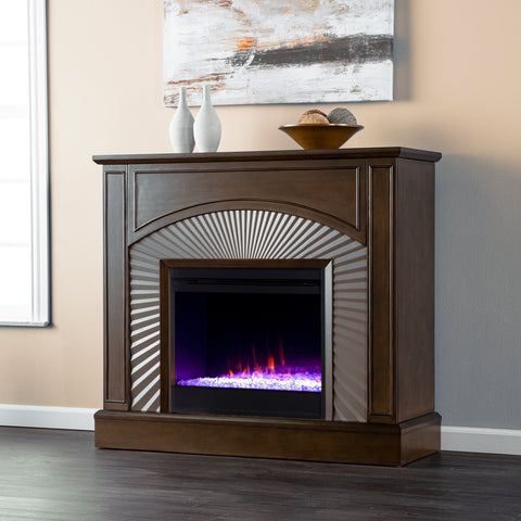 Image of Two-tone electric fireplace w/ textured silver surround Image 1