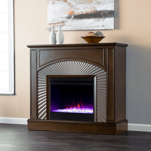 Two-tone electric fireplace w/ textured silver surround Image 1