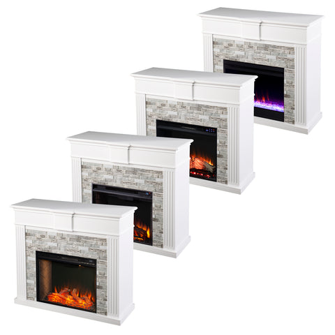 Image of Classic electric fireplace w/ modern faux stone surround Image 9