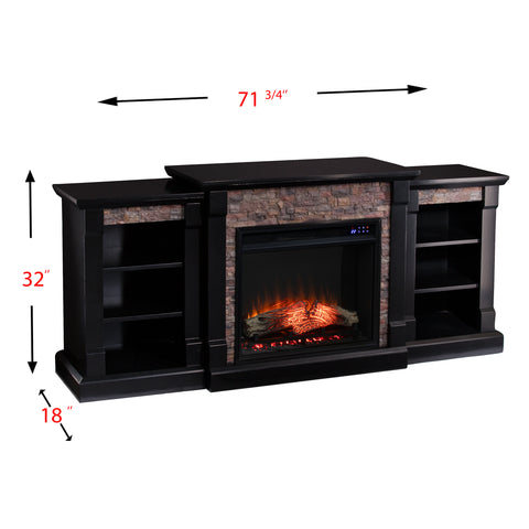 Image of Low profile bookcase fireplace w/ faux stone surround Image 5
