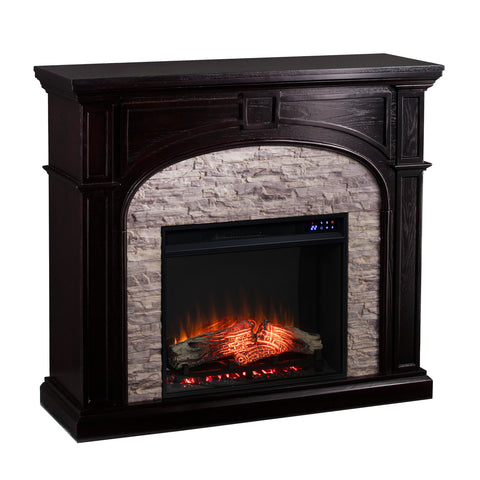 Image of Electric fireplace w/ stacked stone surround Image 3