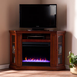 Corner convertible media fireplace w/ color changing flames Image 1