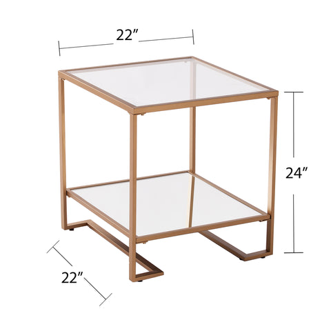 Image of Square glass and mirror side table w/ open shelf Image 7
