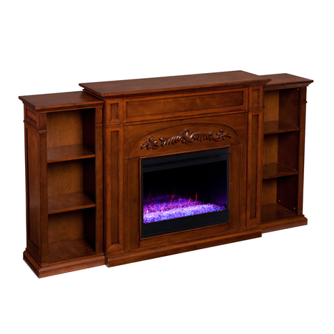 Image of Handsome bookcase fireplace w/ striking woodwork details Image 4