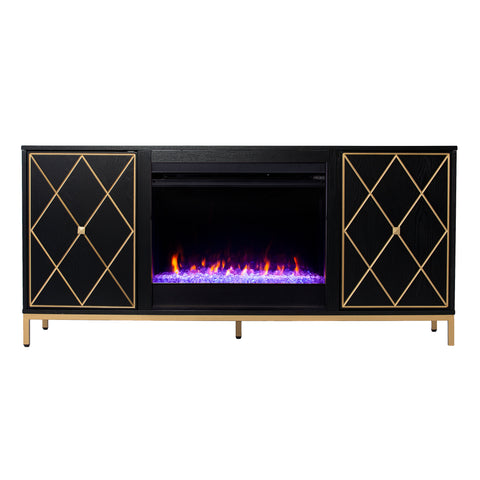 Image of Color changing media fireplace w/ modern gold accents Image 10