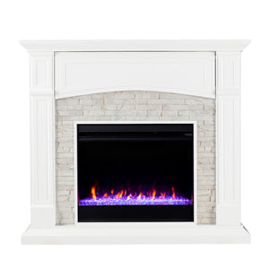 Color changing fireplace w/ stacked faux stone surround Image 3