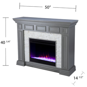 Electric fireplace w/ color changing flames and faux stone surround Image 8