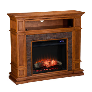 Electric fireplace w/ faux river stone surround Image 5