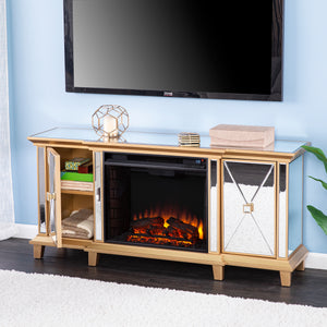 Mirrored media fireplace with storage cabinets Image 4