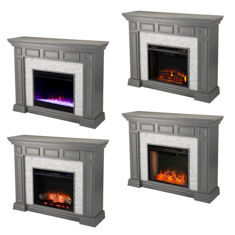 Image of Classic electric fireplace w/ stacked faux stone surround Image 8