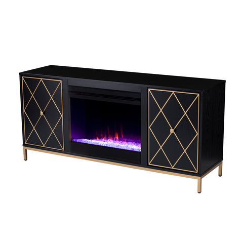 Image of Color changing media fireplace w/ modern gold accents Image 8