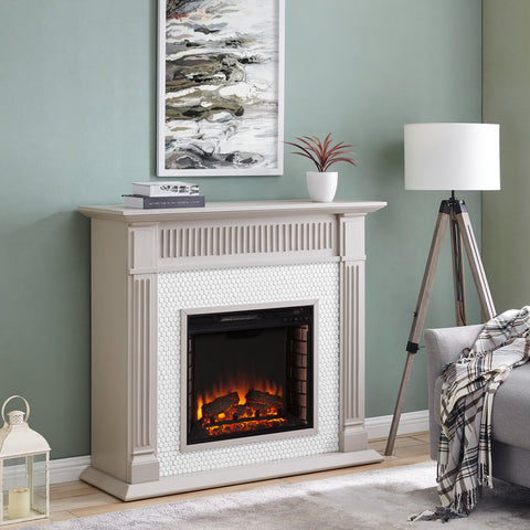 Image of Fireplace mantel w/ ceramic tile surround Image 1