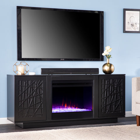 Image of Low-profile media cabinet w/ color changing fireplace Image 1