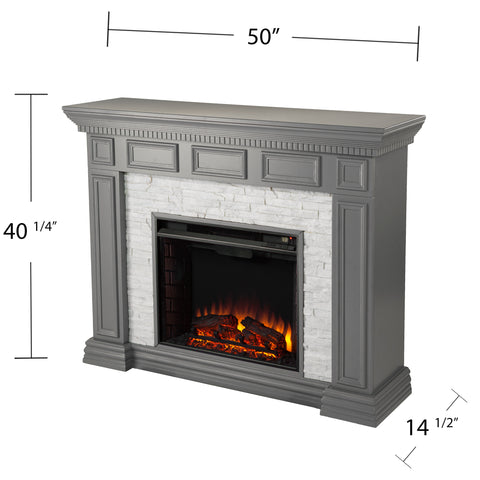 Image of Classic electric fireplace w/ stacked faux stone surround Image 6