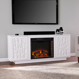 Low-profile media cabinet w/ electric fireplace Image 1
