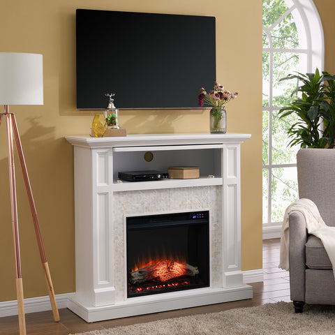 Image of Nobleman Touch Screen Electric Media Fireplace w/ Tile Surround